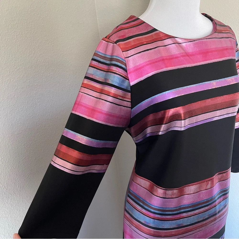 ECI Black Dress with Metallic Pink, Purple and Blue Stripes - Picture 3 of 9